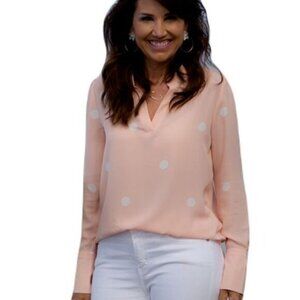 LOFT Dotted Split Neck Blouse Size XS‎ NWOT